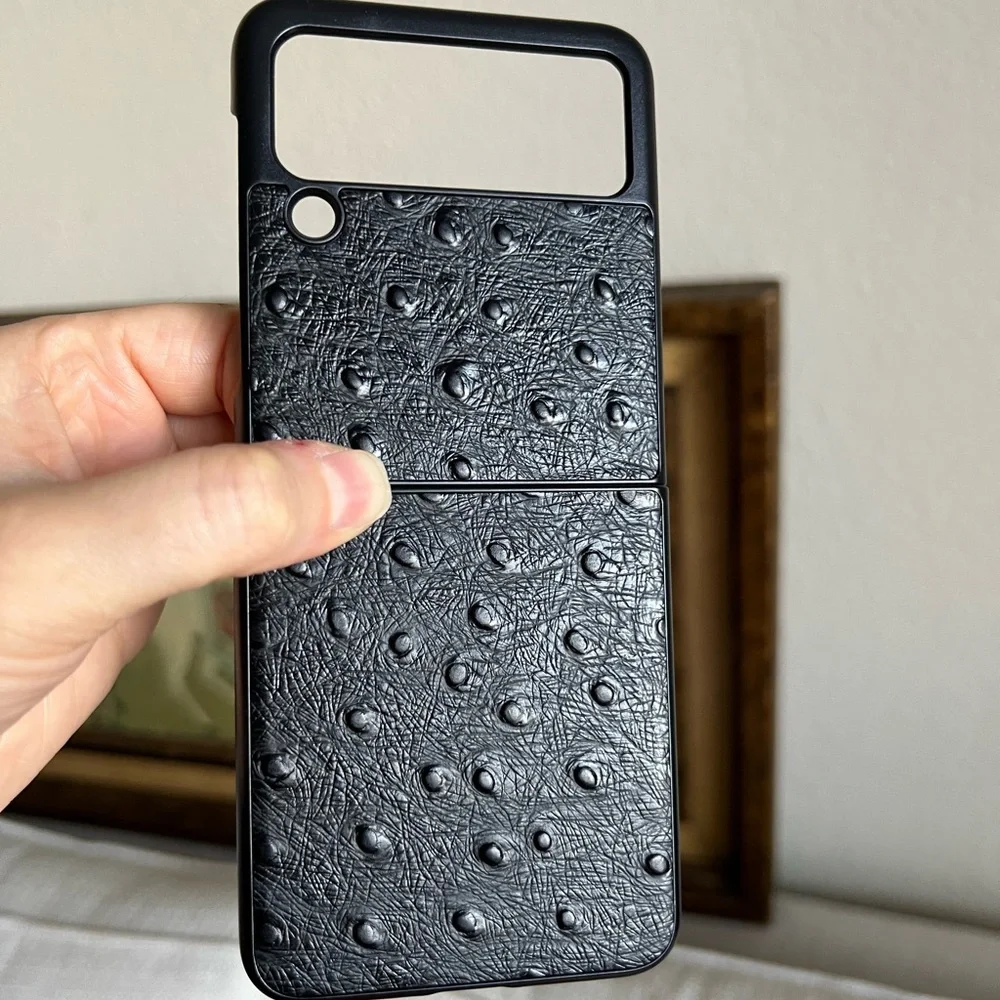 For Samsung Galaxy z flip 3 5G phone case genuine leather ostrich pattern